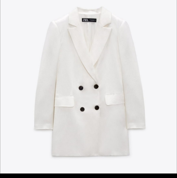 Zara Satin effect White long blazer - Picture 2 of 6
